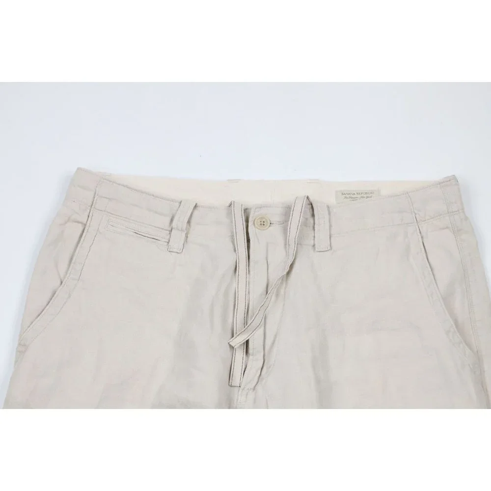 Vintage Banana Republic Mens 34x30 Linen Wide Leg Chino Pants Trousers Beige